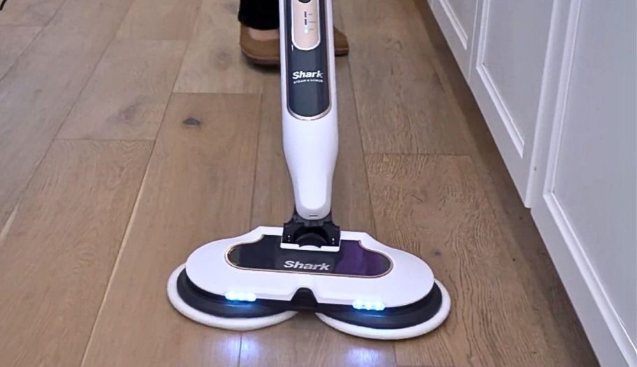 shark steam mop shown with extra cleaning pads