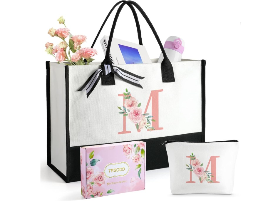 stcok image of Initial Tote Bag Gift Set with the letter M