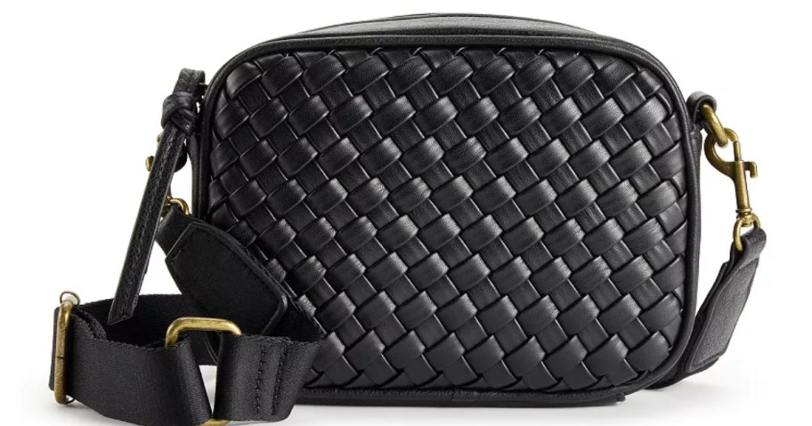 a black woven camera bag style purse