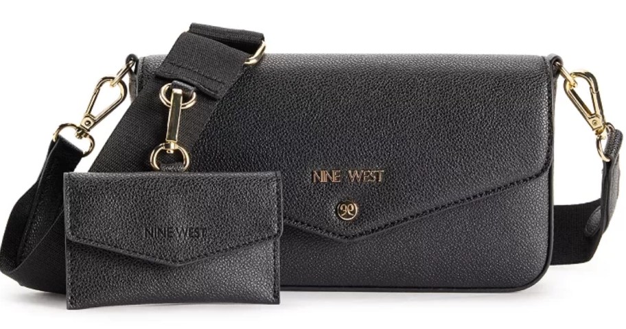 a small black purse with a matching card case