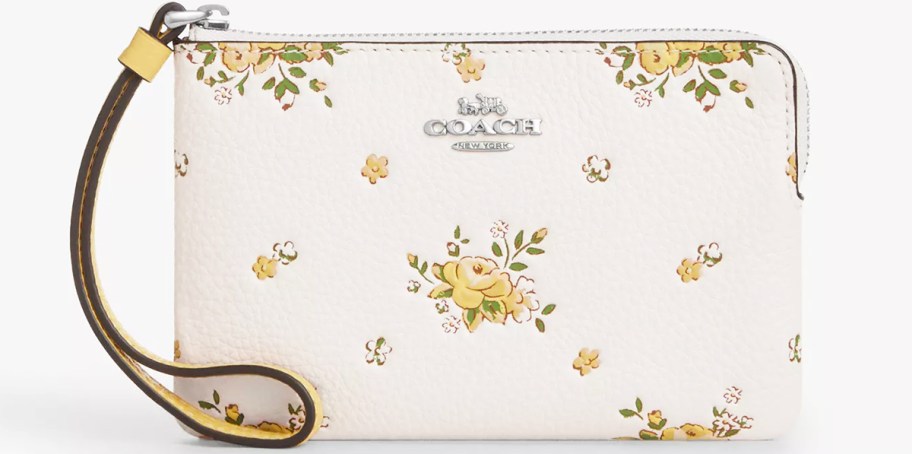 white and yellow floral print wristlet