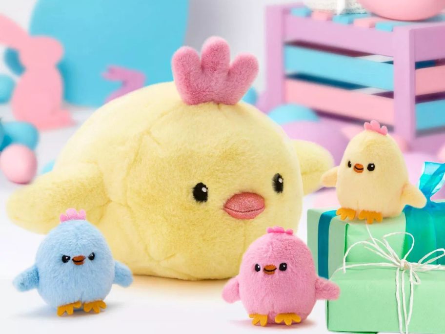 A plush mama chick and her babies