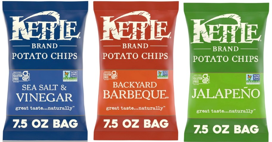stock image of 3 Kettle Brand Chip bags