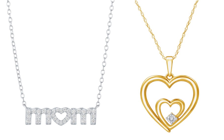 mom necklace and gold double heart necklace