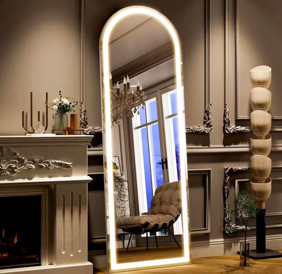 arched lighted floor mirror