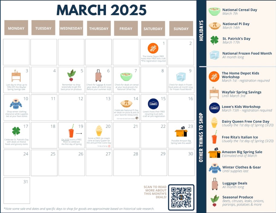 march 2025 calendar with sales to shop