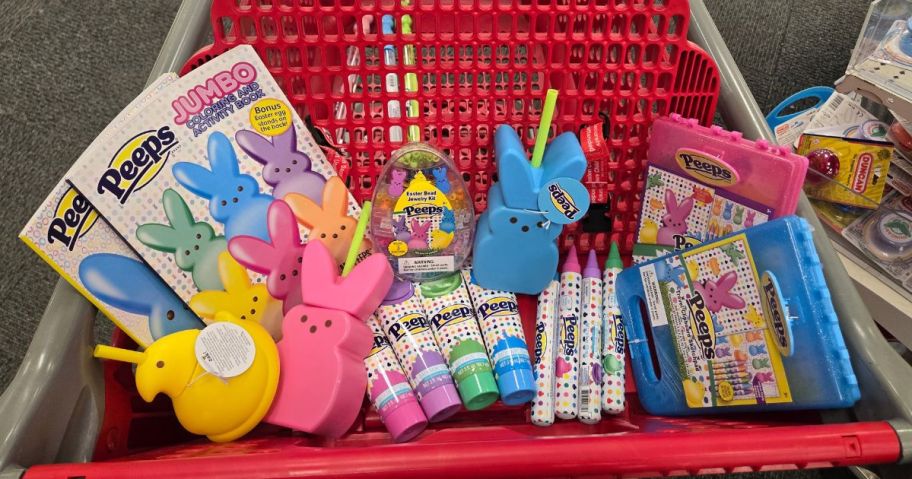 A ton of fun PEEPS merch for Easter in a Target cart
