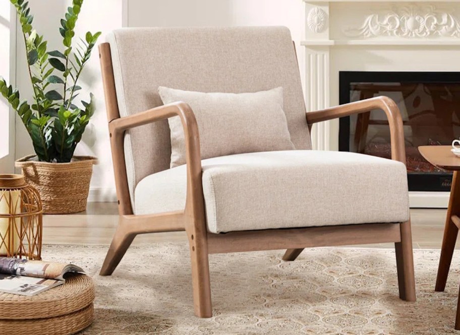 upholstered accent chair in living room
