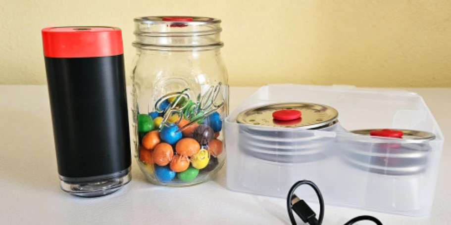 Electric Vacuum Sealer + 10 Reusable Lids Only $11.99 on Amazon (Works w/ Mason Jars, Bags & More)