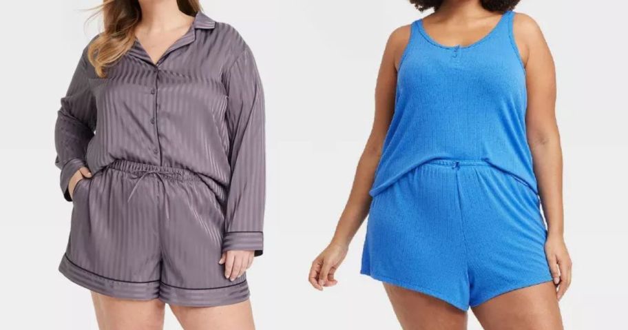 a woman wearing a purple auden pajama set and another woman wearing a blue auden pajama set