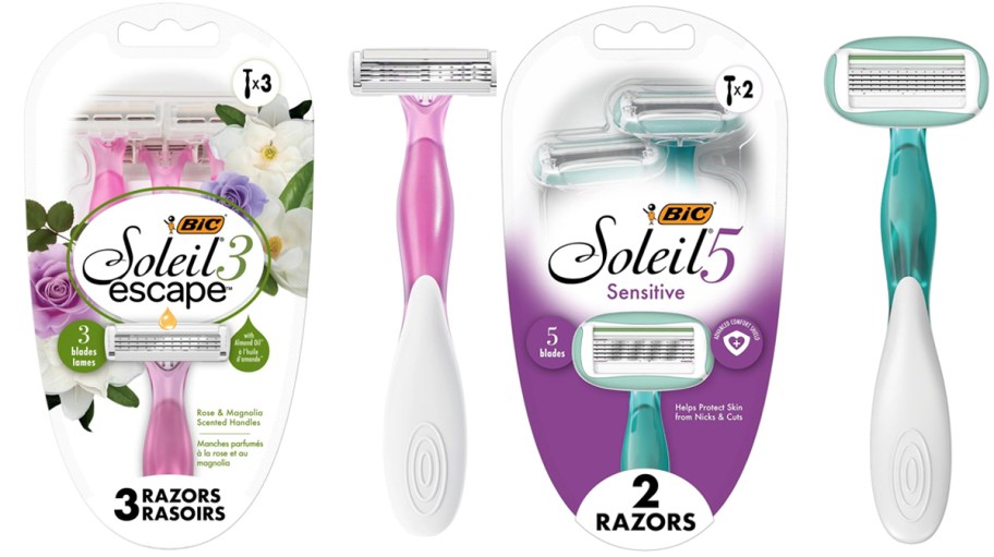 bic soleil bic disposable razor packs with razor next to them 
