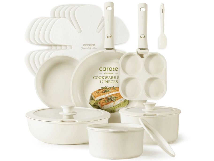 a white Carote 17-Piece Nonstick Cookware Set stock image
