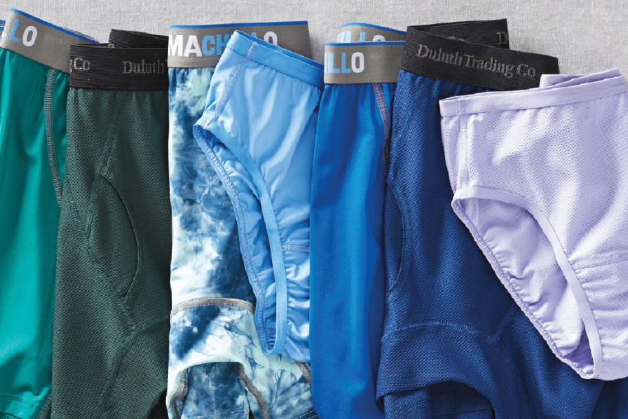 blue green and purple mens and womens underwear