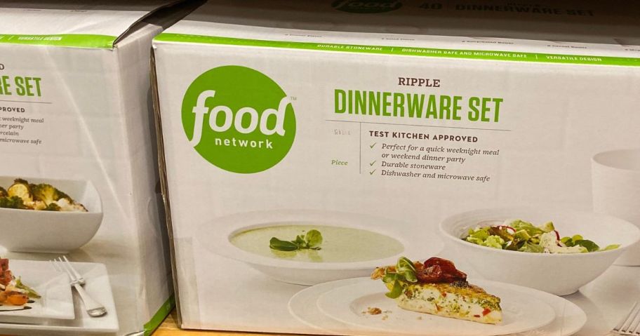 food network dinnerware set box on shelf in store