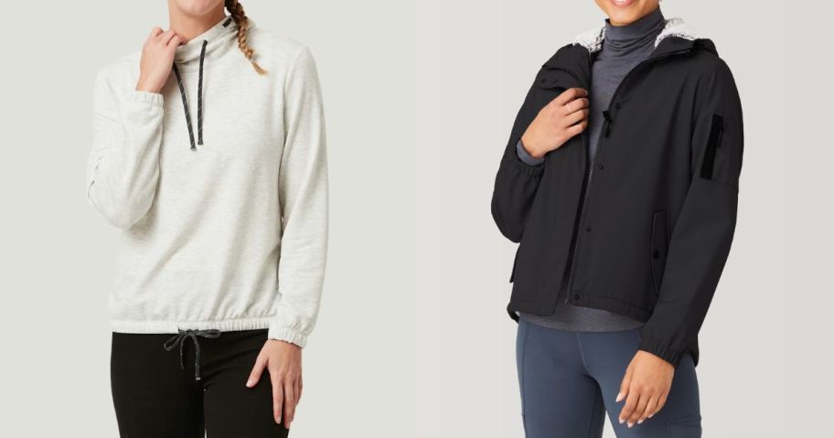 two women wearing a free country pullover and jacket