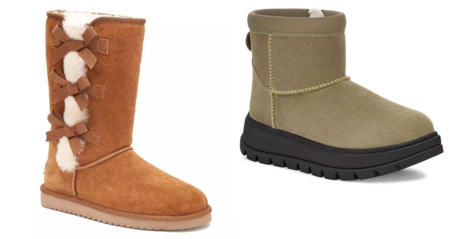 a brown and a beige koolaburra by ugg boot stock image