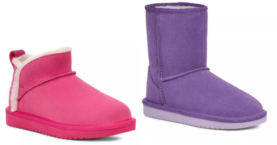a pink and a purple Koolaburra by UGG boot stock image