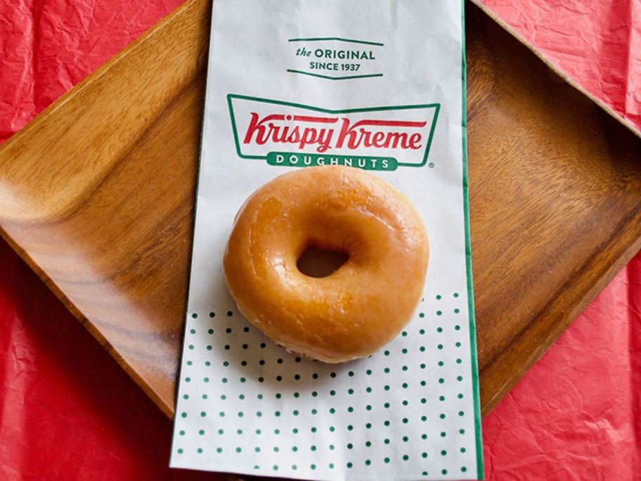 krispy kreme donut on paper packaging