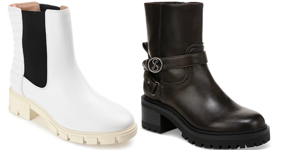white and black boots