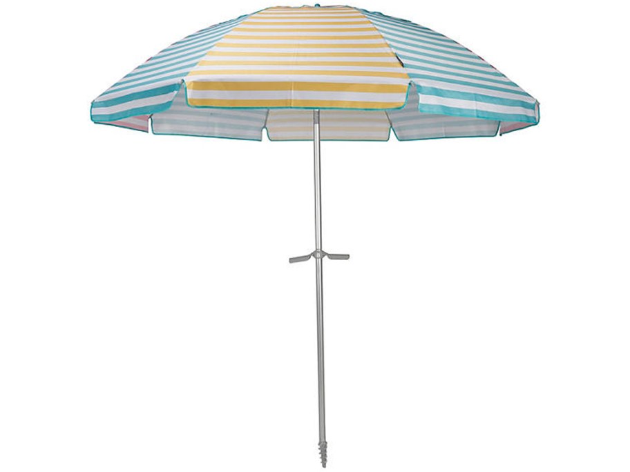yellow and teal striped umbrella