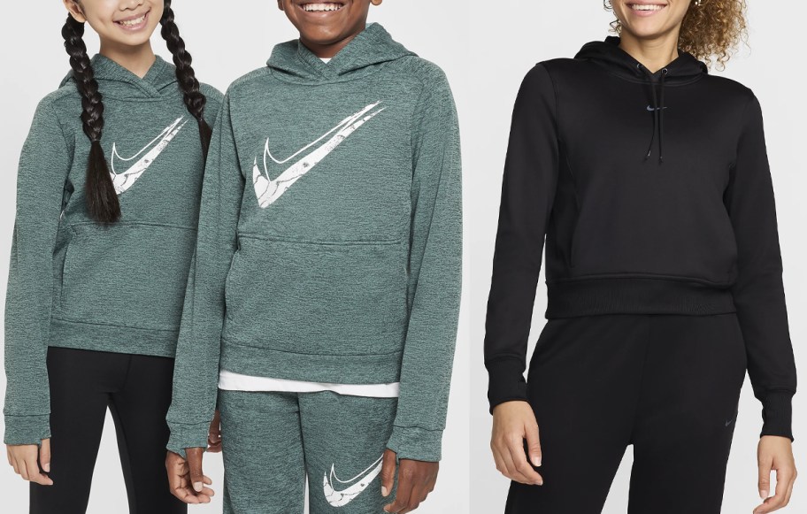 kids wearing green and black nike hoodies 