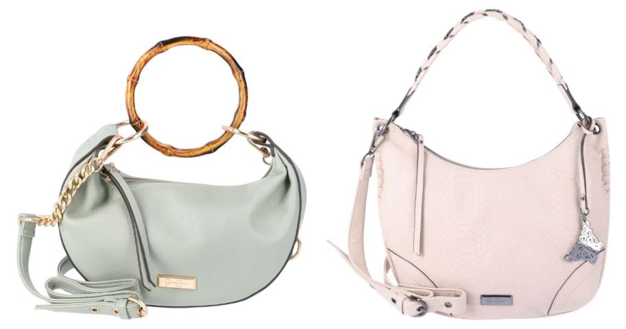 a green and a pink jessica simpson bag