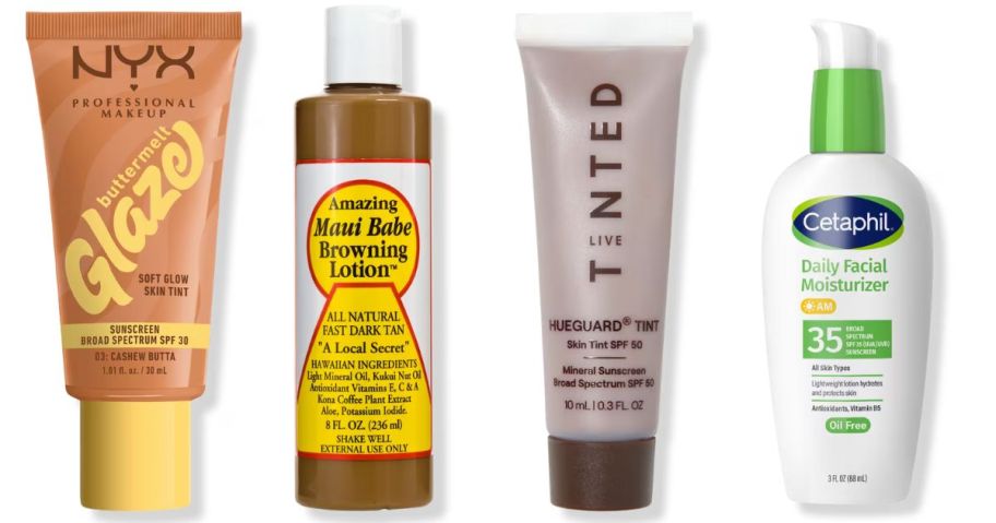 nyx professional, maui babe, tinted, and cetaphil sun care products