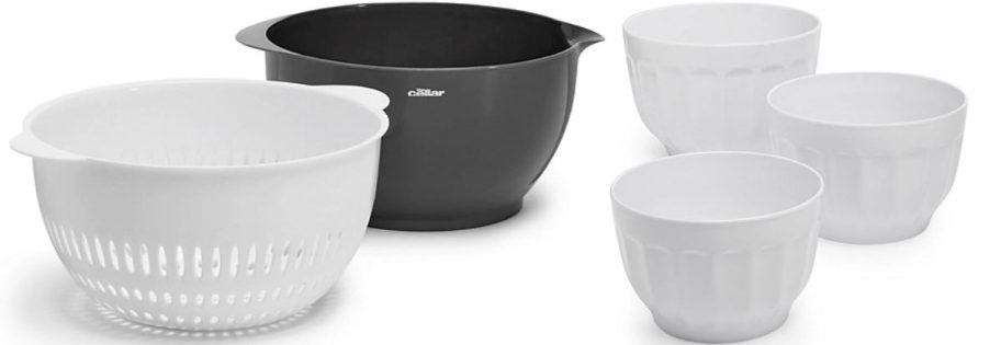 a colander set shown with a white 3 piece fluted bowl set