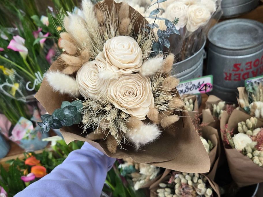 Wood Flower Bouquet in hand in store
