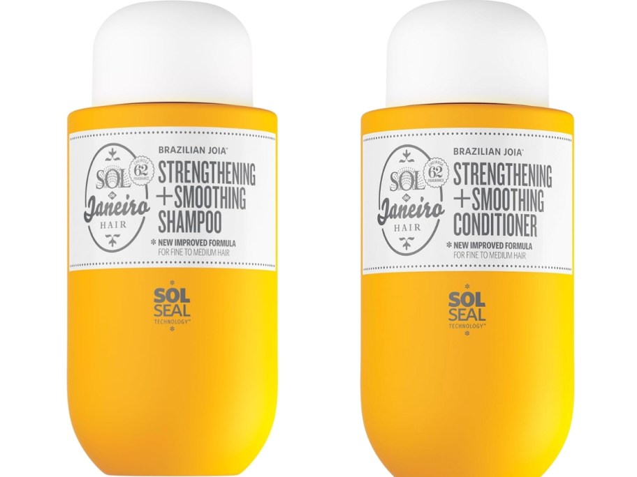 bottles of Sol de Janeiro shampoo and conditioner