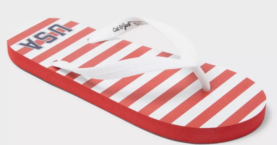 a kids red and white stripe USA flip flop