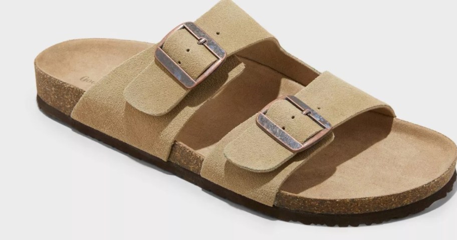 a men's double buckle faux suede footbed style sandal