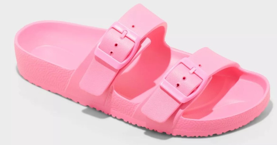 a women's pink double buckle plastic sandal