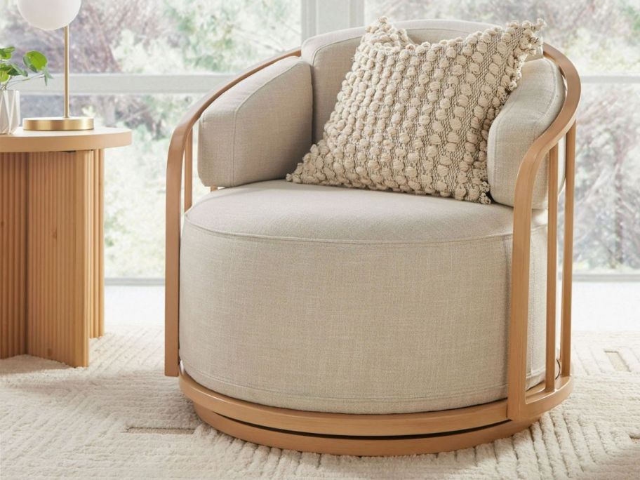 A swivel chair in a living room