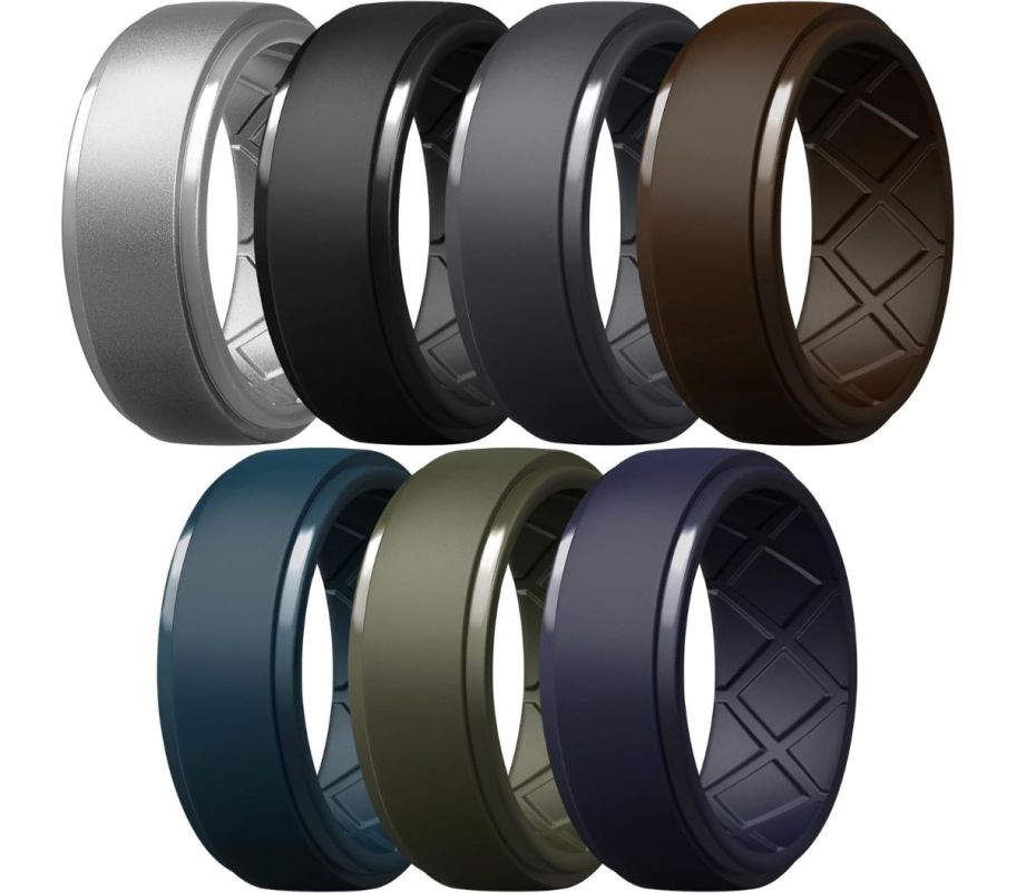 seven count pack of silicone wedding bands
