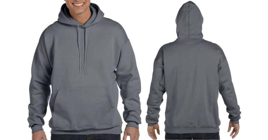 A man wearing a gray sweatshirt