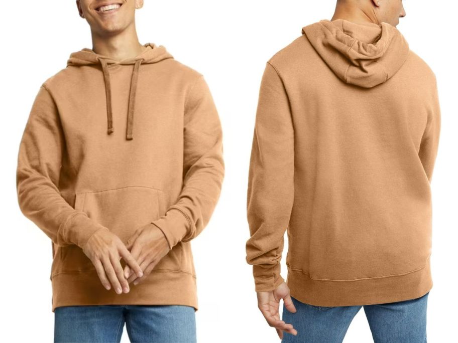 a man wearing a brown hoodie