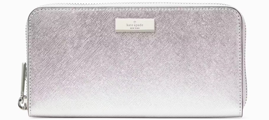 silver metallic zip around wallet