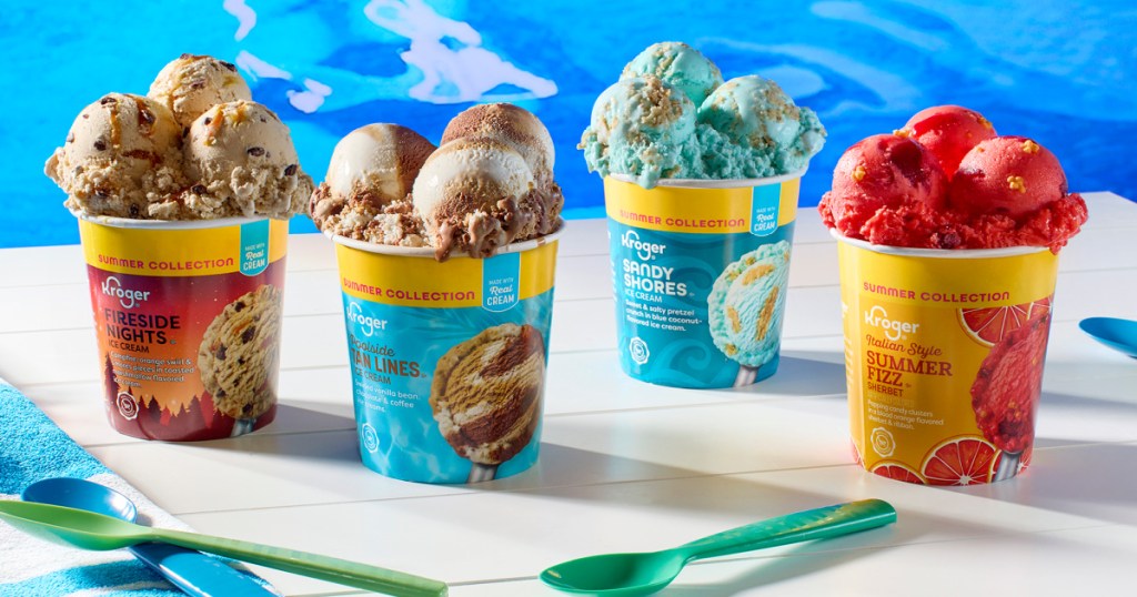 4 pints of Kroger, summer ice cream next to pool