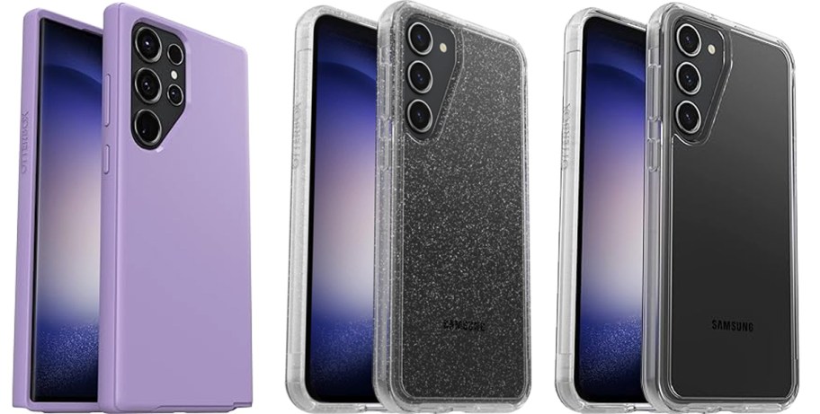 purple, glitter, and clear OtterBox Galaxy S23 cases