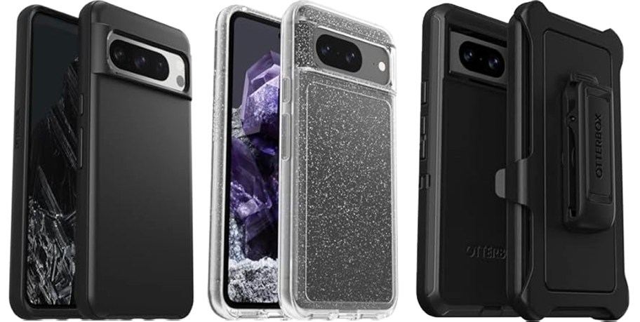 black and sparkly OtterBox Google Pixel cases