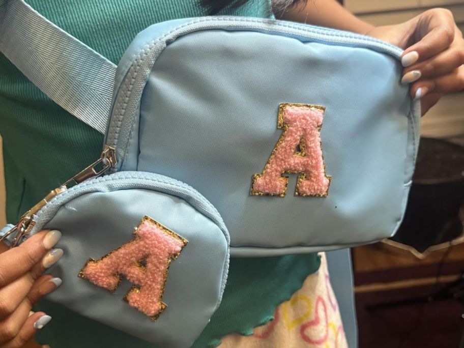 A Crossbody Bag Set in Pink and Blue