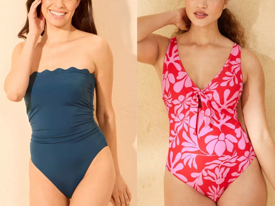 Shade & Shore Women's Ruffle High Leg Cheeky Coverage One Piece Swimsuit and Tie-Front Keyhole High Leg One Piece Swimsuit