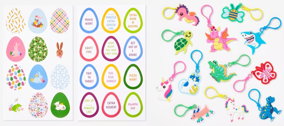 egg filler reward cards and keychains set