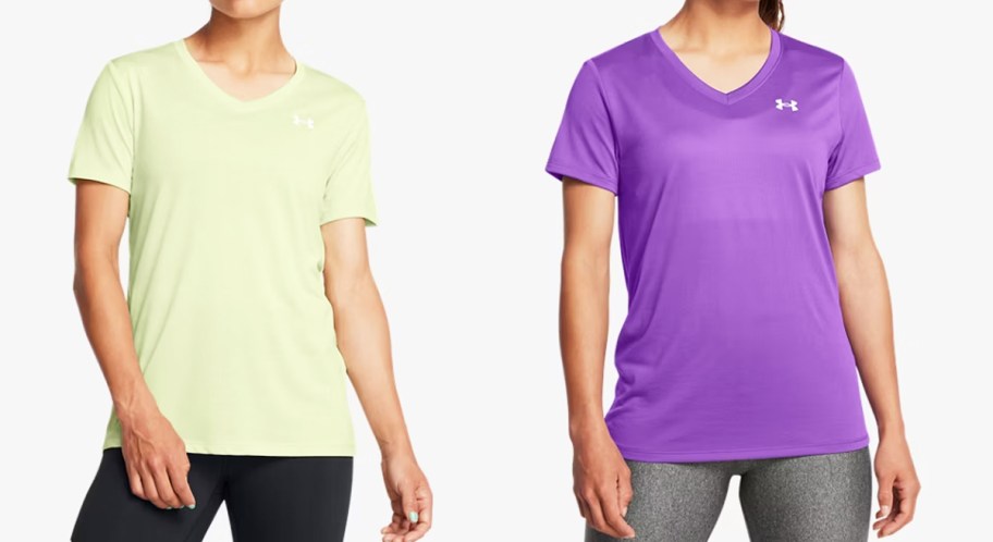 two women in yellow and purple under armour shirts