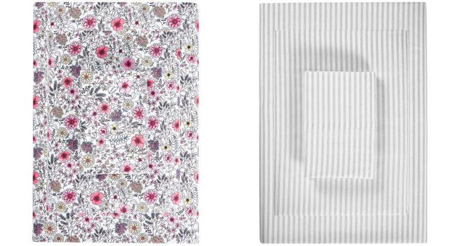 a floral and a grey Sunham Microfiber Easy Care Printed 3-Piece Sheet Set stock images