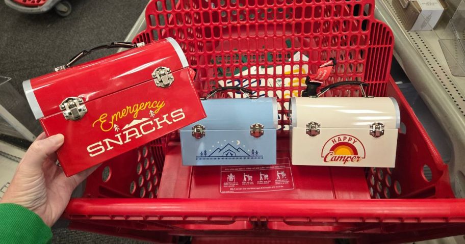 three lunch boxes in cart in store