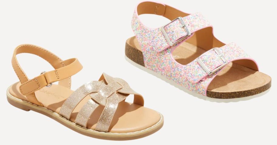 two pairs of cat & jack sandals in gold and glitter multi color