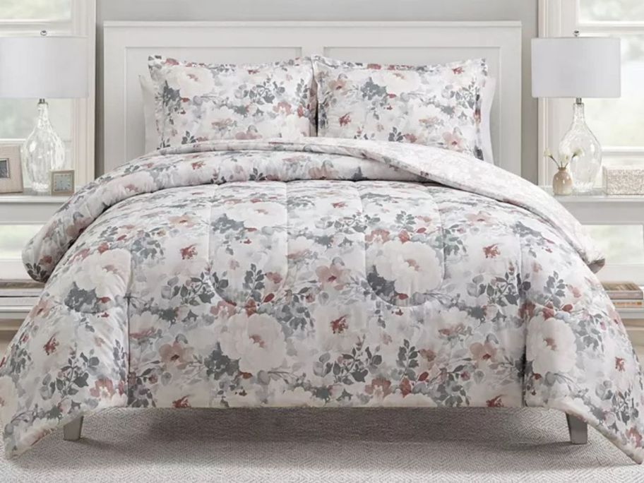 floral Sunham Roselyn 3-Piece Comforter Set on bed in bedroom