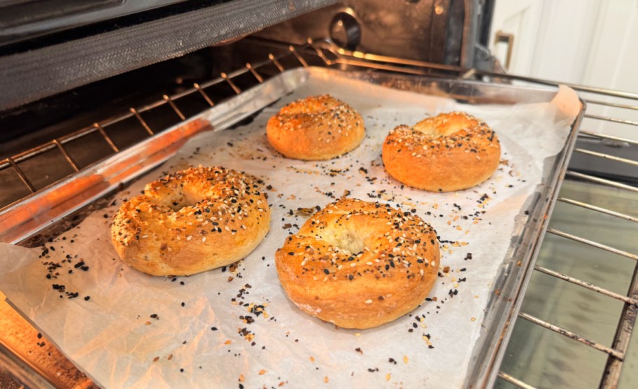 cottage cheese bagels inside the oven after baking 